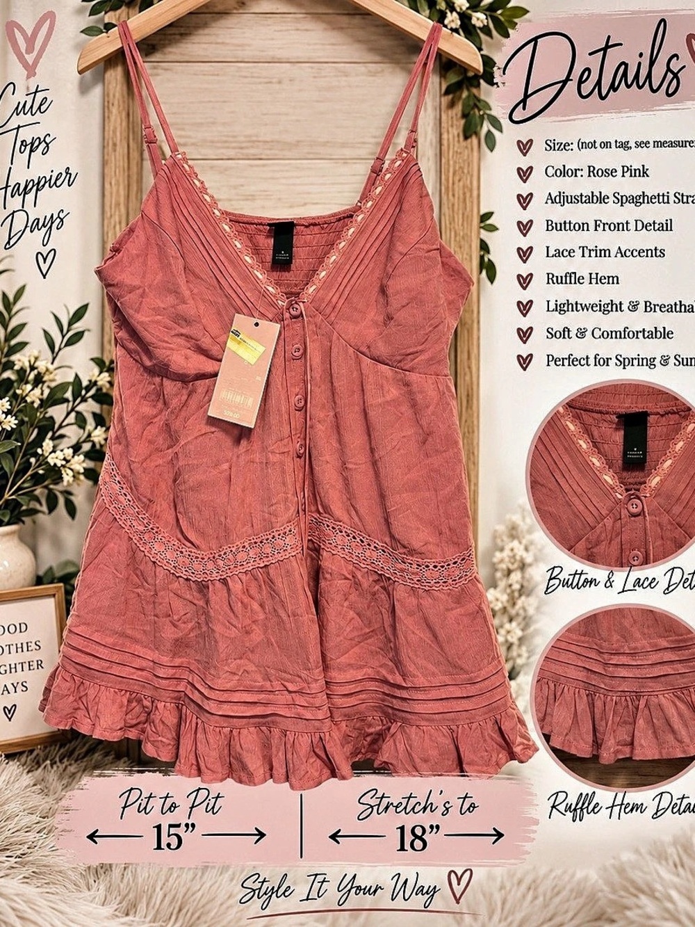 No Boundaries Pink Lace Trim Ruffle Hem NWT